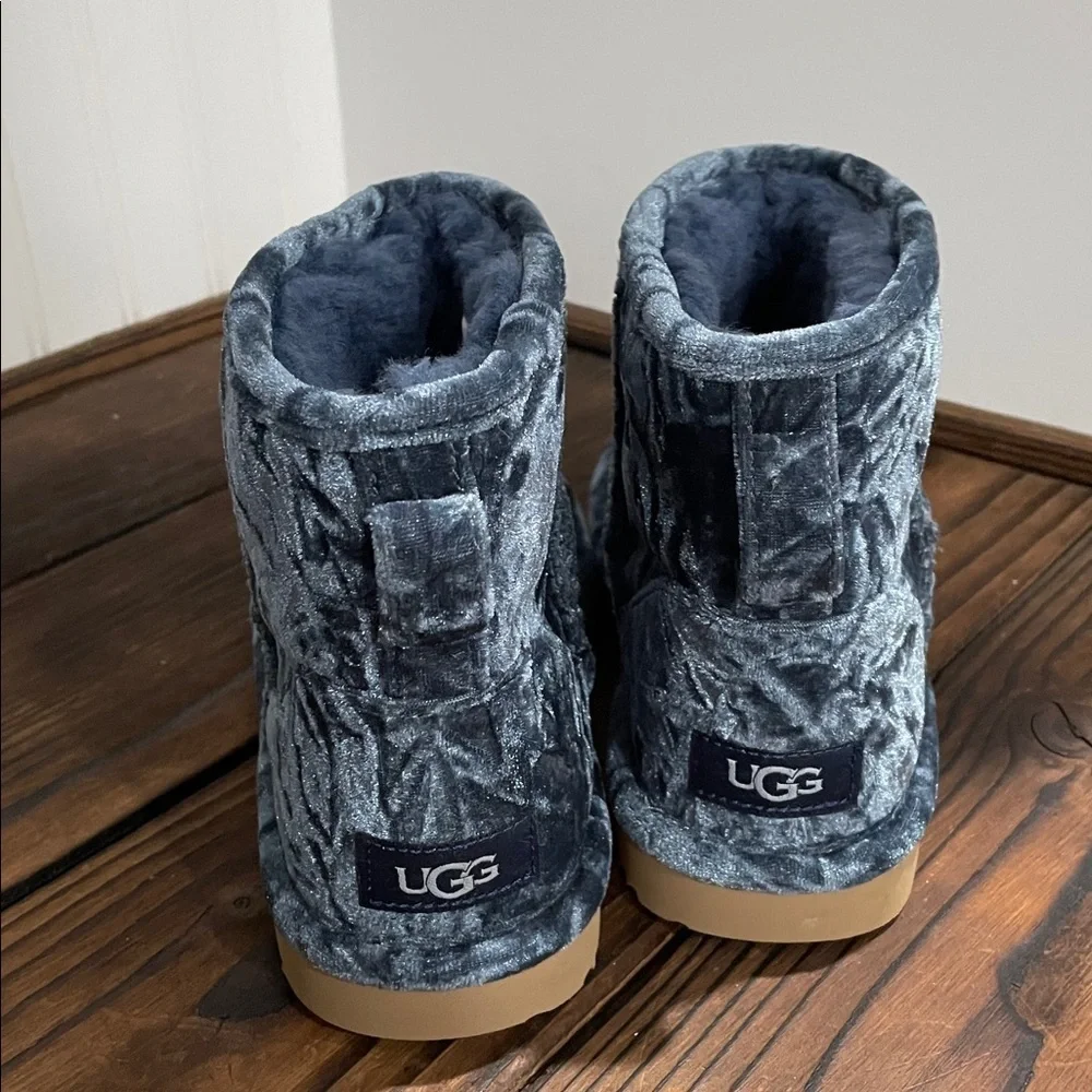 UGG Cozy Fleece Lined Blue Cushed Velvet Mini Boots